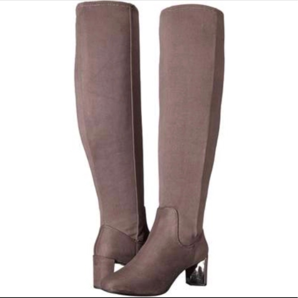 Grey suede stretch over the knee boots